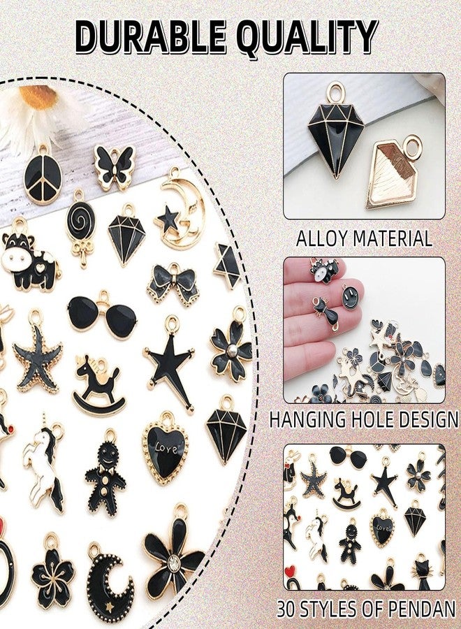 TecoKart Charms for Bracelet Making - Gingerbread Man, Cat, Deer, Heart, Diamond, Cow - Black Pendants for Jewellery Making - 30 PCS DIY Kit - Image 4